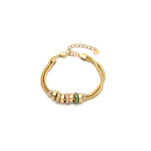Fashion <b>Beaded</b> <b>Bracelet</b> 316L Stainless Steel PVD <b>Gold</b> Plating Sustainable Resistant Multi Color Stone Design - Product Image 1