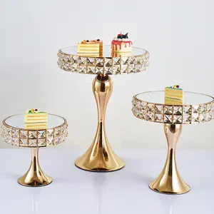 Luxury Wedding Metal Cake Display Stand Metal Cake Pedestal Snack Tray with Mirror Crystal Baking Party for Decor Ceramic 10pc