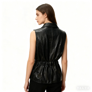 Women's Black Patent <strong>Leather</strong> <strong>Blazer</strong> Collar Vest <strong>Jacket</strong> - Fashionable Versatile Outerwear for Daily &amp; Office Wear - Product Image 5