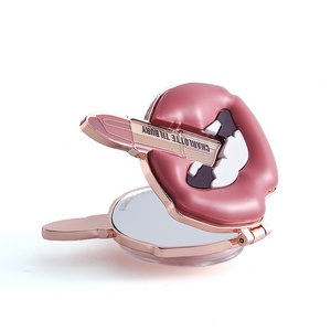 Luxury Woman Lips Lipstick Red Soft Enamel Metal Vanity Portable Makeup Mirror with Suction Cup - Product Image 3