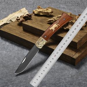 No. Navaja de bolsillo de hoja fija de acero inoxidable 27 Triplex Steel the Cat de alta calidad con mango de madera DIY, personalizable OEM - Product Image 2