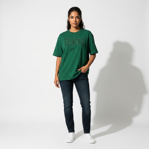 Camiseta Bordada de Cuello Redondo Verde, Corte Regular, Informal para Adultos, Manga Corta, 100% Algodón - Product Image 3