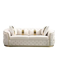 Canapé Chesterfield de luxe européen en velours blanc avec pieds or rose, capitonné, pour salon, ensemble de meubles de maison