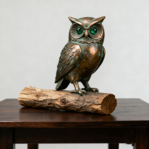 <span class=keywords><strong>Statue</strong></span> d'hibou en bronze antique avec yeux en pierres vertes, figurine en résine sur <span class=keywords><strong>socle</strong></span> en <span class=keywords><strong>bois</strong></span>, ornement décoratif vintage <span class=keywords><strong>pour</strong></span> la maison ou le bureau - Product Image 1