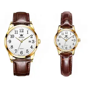 Couple Watch Fashion Classic Lover's Wristwatch Waterproof Genuine Leather Date Quartz Watches Man Women Clock