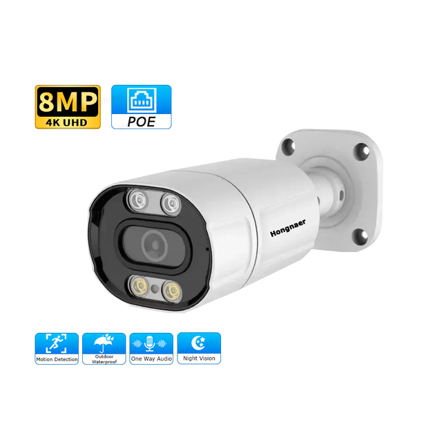 Hongnaer Full Color IP66 Waterproof RJ45 Wireless Home Video Network CCTV IP Bullet Camera Outdoor 8MP 4K Security POE IP Camera