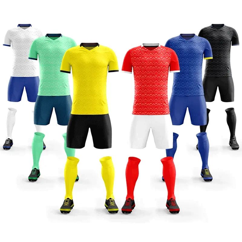 Jogo de camisa de futebol esportiva masculina com logotipo personalizado de fábrica, kit de uniforme de treinamento de futebol de secagem rápida