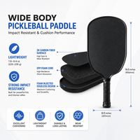 Raquette de pickleball, surface à haute friction, épaisseur 16 mm, poignée en cuir, matériau hybride, amortisseur en silicone, bordure