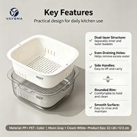 VAYSMA Keuken Multifunctionele Vierkante Dubbellaagse Plastic PP+PET Afwasbak Afvoermand Fruit Groente Opbergmand Met Handvat