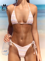 Maillot de bain brésilien deux pièces micro bikini string pour femme, design personnalisé, rayé, coupe triangle, collection 2026