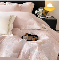 Nouvel ensemble de literie quatre pièces en coton jacquard moderne de qualité supérieure, 100 % coton à fibres longues, avec broderie, comprenant housse de couette, drap plat et drap-housse
