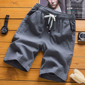 Short de sport d'été pour hommes Pantalon en coton et lin de style Hong pour la plage Pantalon cinquième en coton décontracté à usage domestique - Product Image 4