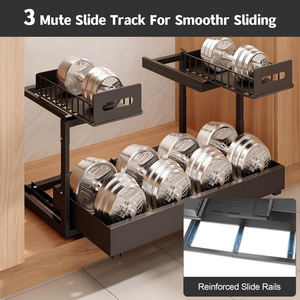 2-Tier Expandable <b>Under</b> Sink Pull Out Organizer, Height Adjustable Drawers With Upgraded Ball-Bearing Slides Cabinet Organizer - Product Image 4