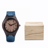 Orologio in legno massello di ebano cervo DODO con cinturino in tela blu dal design classico e semplice
