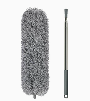 KLEAR Gris 2,8 m Manche télescopique en acier inoxydable Moderne Plumeau extensible en microfibre pour le nettoyage des ventilateurs de plafond, de la poussière et des toiles d'araignées