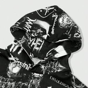 Vente Flash : Sweat à Capuche Oversize de Designer 450 g/m² avec Impression Numérique Totale Crâne, Coupe Courte pour Homme - Product Image 3