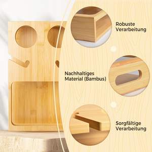 Maison Salon Bois Bambou Canapé Bar Snack Box Caddy Tray Organizer Sofa Tray with Wine Glass Holders - Product Image 6