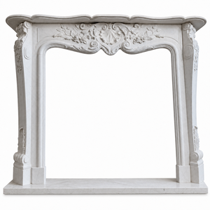 Chimenea tradicional de mármol con tallado ornamentado, de piedra caliza, para interiores, con estufa de leña para comedor. - Product Image 2
