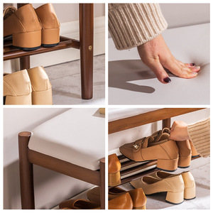 Solid Wood <b>Shoe</b> Changing Bench 60x30x40 Cm With <b>Storage</b> <b>Rack</b> For Entryway Multifunctional Use - Product Image 4
