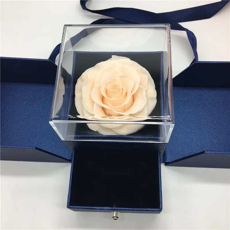 डार्क बैंगनी रंग <span class=keywords><strong>खिलना</strong></span> हस्तनिर्मित संरक्षित ताजा गुलाब हमेशा के लिए गुलाब एक्रिलिक उपहार बॉक्स गहना मामले में बिक्री पर