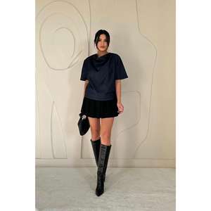 Top de Mezclilla Azul para Mujer, Manga Corta, 100% Algodón, Estilo Simple y Moderno - Product Image 5