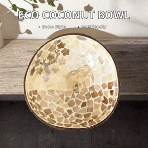 Bol en coquille de noix de coco décoré de nacre, fait main, écologique, pour servir, décoratif, pour ranger les collations, pour la maison, cadeaux - Product Image 2