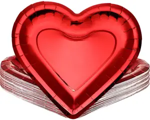 Platos de papel desechables con forma de corazón, suministros para fiestas, 50 paquetes