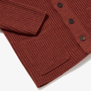 <span class=keywords><strong>Cardigan</strong></span> a Coste da Uomo in Maglia Grossa <span class=keywords><strong>Arancione</strong></span> Bruciato con Collo Alto e Tasche Applicate per Stile Casual - Product Image 4