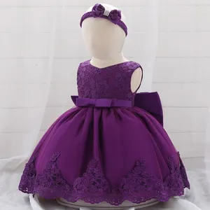 Vente en gros de robe de soirée pour nouveau-né fille robe de baptême florale robe de petite princesse avec bandeau gratuit L1911XZ