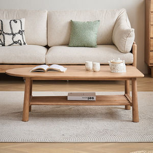 Table basse rectangulaire en bois massif de style nordique Aoga Furniture avec rangement pour petit salon - Product Image 3