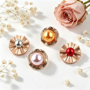 Elegant Flower‑Shaped Pearl Decor Metal Shank <b>Buttons</b> Assorted Colors Sew <b>Buttons</b> For Wedding Dress Sweater DIY Craft Decoration - Product Image 2
