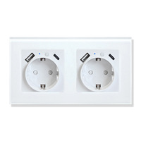 Enchufe de Pared Inteligente Doble Schuko Alemán con Panel de Vidrio Wifi Tuya Google, Tomacorriente de 16A con Puertos de Carga USB-A y Tipo-C