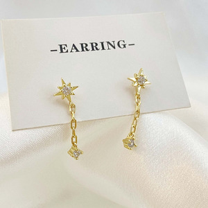 Korean Trendy 18K Gold Plated Cubic Zirconia Long Tassel Dangle Star <b>Stud</b> <b>Earrings</b> for Women - Product Image 2