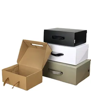 Caja de embalaje de ropa personalizada de diseño gratuito, caja de envío de cartón con asa