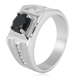 Yunnique – bague géométrique en acier inoxydable avec pierre noire, bijoux de mariage unisexes, cadeau - Product Image 1