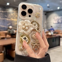 Coque de téléphone pour femme en TPU antichoc avec nœud papillon en strass et cœur, style coréen INS, pour iPhone 18, avec perles 3D adhésives et motif tulipe