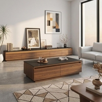 Meuble TV mural en bois de qualité ENF avec bande LED, table basse, meuble de rangement autoportant pour salon, ouverture inférieure