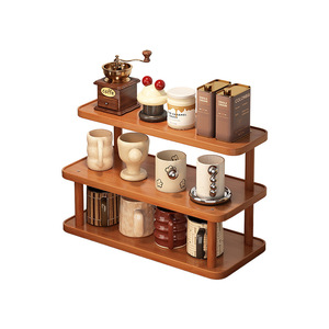 Walnut wood <b>desktop</b> storage <b>shelf</b>, household tiered <b>shelf</b> for coffee and tea cup display. - Product Image 4