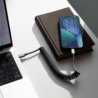 Kabel Pengisian Cepat Tipe-C ke Tipe-C PD 3.0 Tipe Spiral Retraktil 1.2M Konduktor Tembaga Murni TPU untuk Mobil Komputer Ponsel IOS