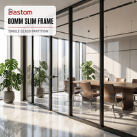 Cloison en verre simple avec cadre en aluminium ultra-fin intégré de 80 mm pour bureaux et banques, isolation acoustique