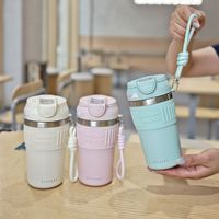 Md476 Tasse de couple à double boisson Tasse à café sous vide en acier inoxydable simple et fraîche avec manchon en silicone Tasse à paille portable