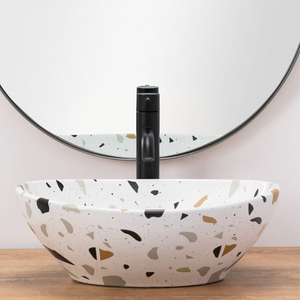 <span class=keywords><strong>Lavabo</strong></span> de artículos sanitarios de alta calidad, mostrador superior <span class=keywords><strong>ovalado</strong></span>, <span class=keywords><strong>lavabo</strong></span> con forma de terrazo de cerámica, <span class=keywords><strong>lavabo</strong></span> de baño de Hotel - Product Image 3
