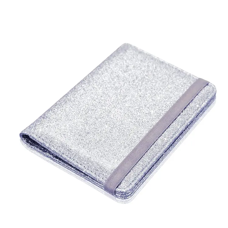 Silver Glitter Travel หนัง RFID การปิดกั้นกระเป๋าสตางค์สำหรับหนังสือเดินทางแถบยืดหยุ่นปิด