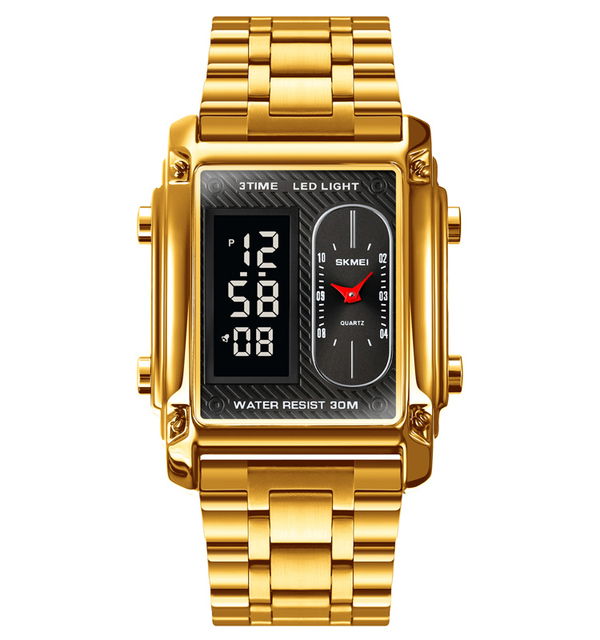 SKMEI 1868 Latest Dual Time Low Moq Wristwatch Stainless Steel and Genuine Leather Special Analog Digital Watch