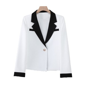 Women's Color-blocked Long Sleeve Short Blazer Red And White Slim Fit Commute Style - Product Image 5