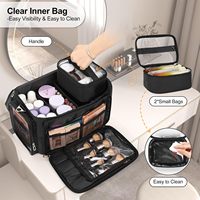 Trousse de Maquillage Portable Grande Taille TANTO en Tissu Éponge avec Fermeture Éclair, 2 Pochettes Amovibles et Séparateurs Détachables pour Voyage et Rangement de Produits de Beauté