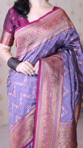 ผ้าส่าหรีผ้าไหมนุ่มลายดอกลาเวนเดอร์ที่สง่างามพร้อมด้วยการถักแบบซิกแซ็กเมนาการิซารีที่สวยงามเหมาะสำหรับงานแต่งงาน - Product Image 2