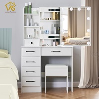 Ensemble de meubles de chambre à coucher Table de courtoisie moderne Miroir à lumière LED Table de maquillage Coiffeuse simple avec miroir LED