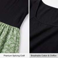 Robe de maternité personnalisée en patchwork floral, haut noir à manches courtes, col rond, taille haute, maxi, allaitement, grossesse, bicolore, été, OEM