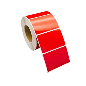 Stiker perekat 60mm * 40mm merah kustom Label termal langsung untuk kemasan makanan dan alamat desain polos kertas
